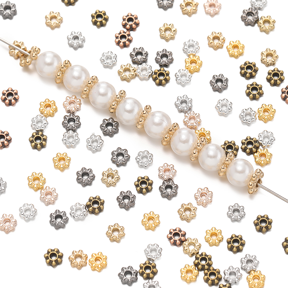 Flower Supplies - 200Pcs 4/6mm Alloy Snowflake Bead Flower