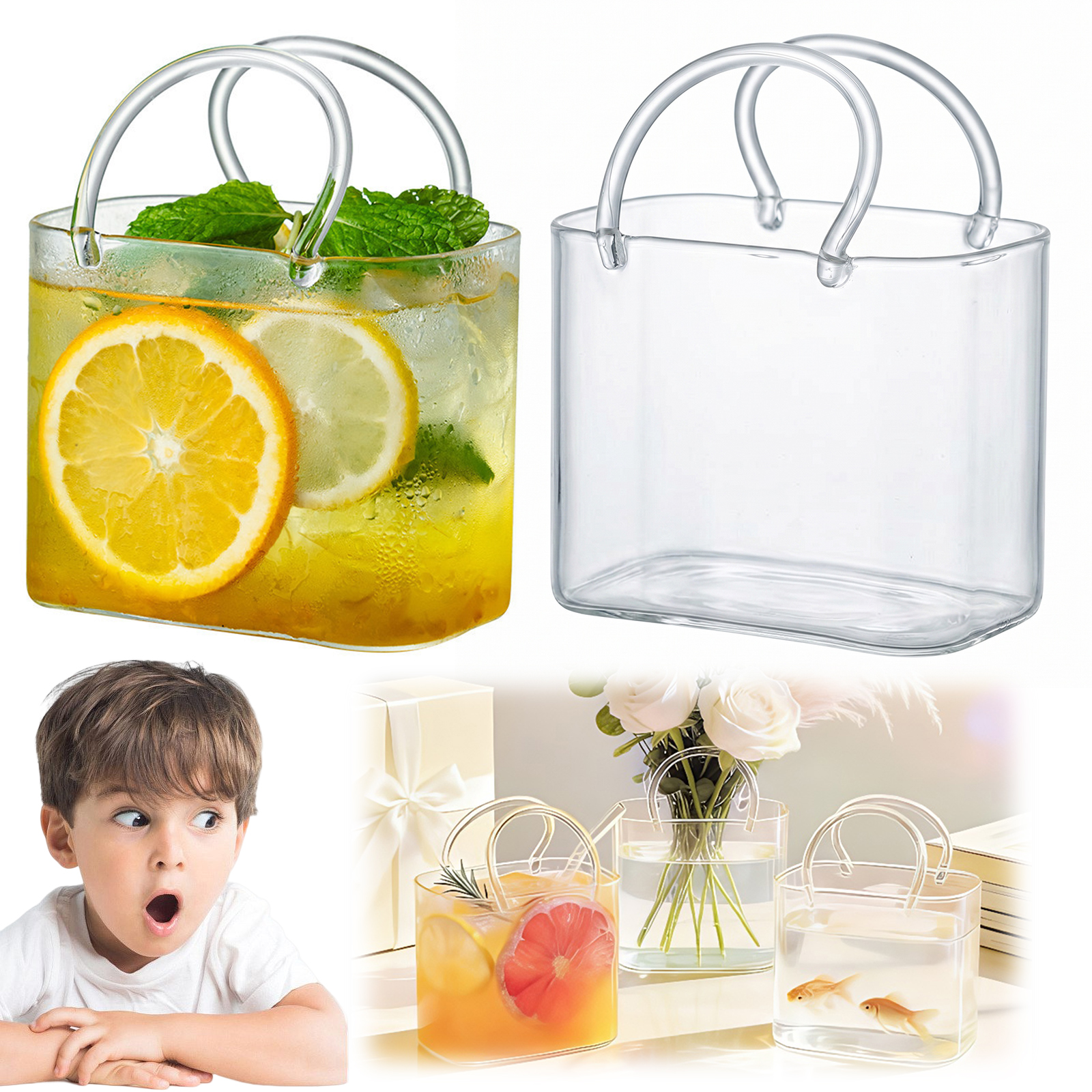 Glass Purse with Glass Straw C - Florist Supply Vases のレビューと価格