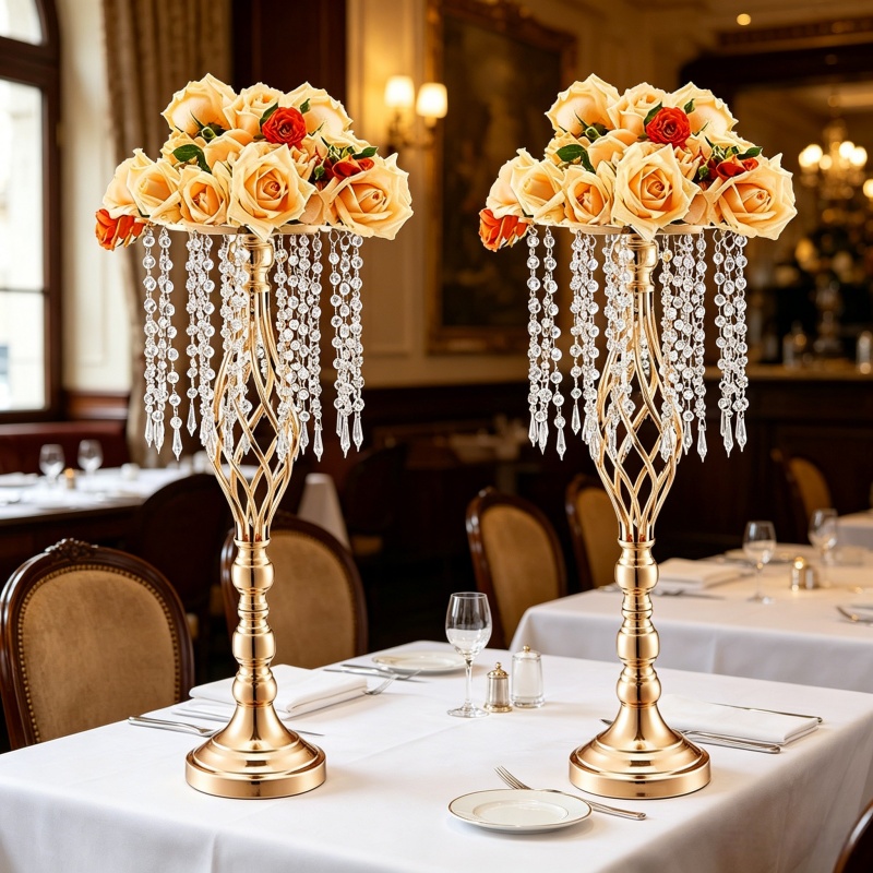 Elegant Tall Gold Crystal Flow - Florist Supply Vases のレビューと価格