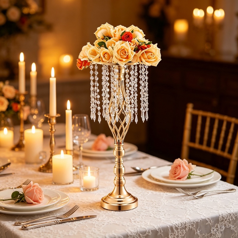 Elegant Tall Gold Crystal Flow - Florist Supply Vases のレビューと価格