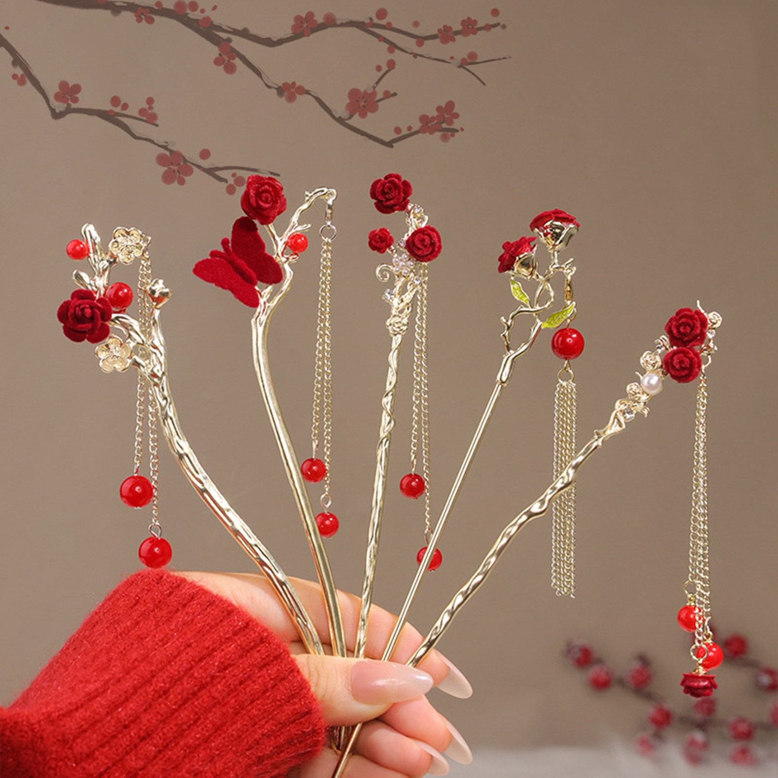 Chinese Style Rose Flower Hair - Flower Supplies のレビューと価格